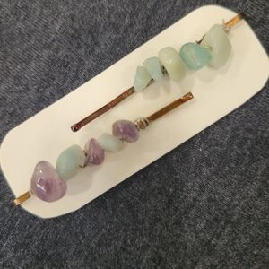 Handmade Wire Wrapped Beaded Gemstone Hair Pins Amythyst Amazonite Fairy Gift